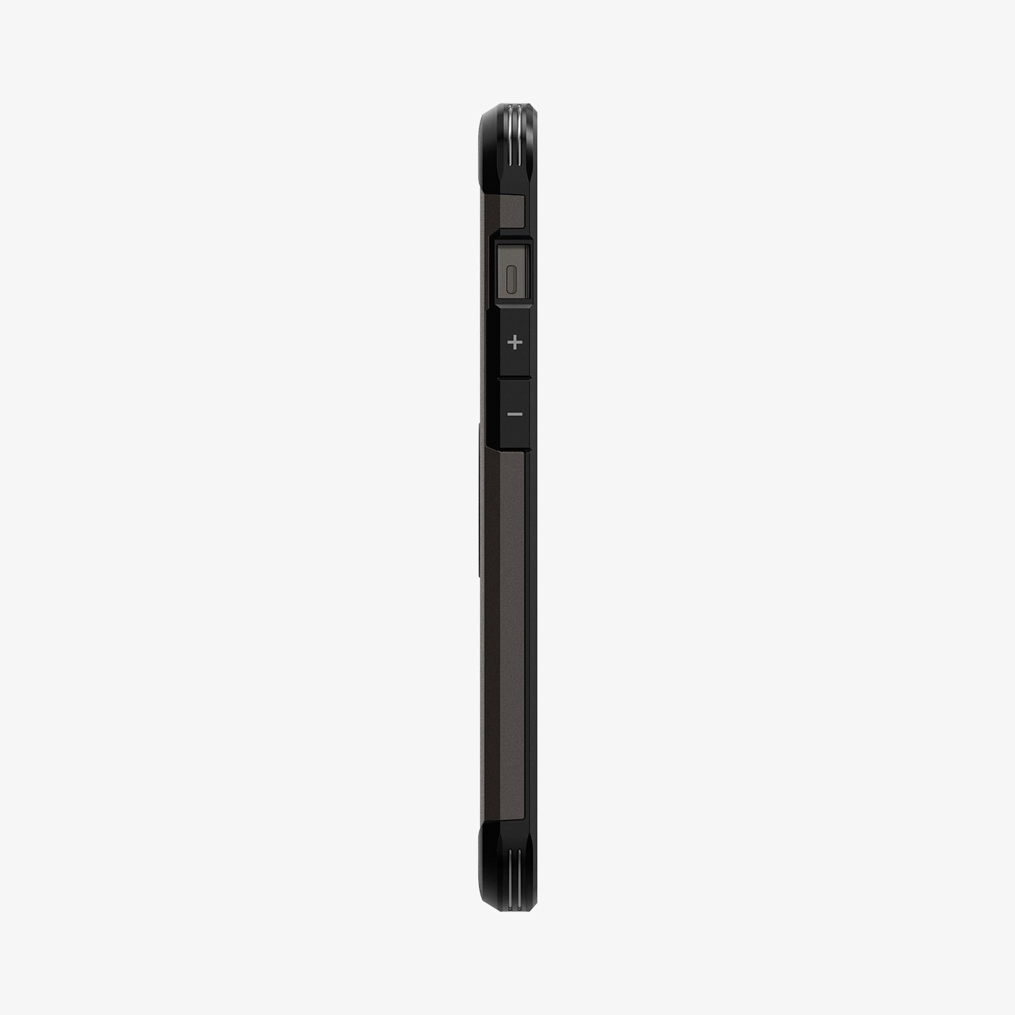 ACS01625 - iPhone 12 Pro Max Case Tough Armor in gunmetal showing the side with volume controls