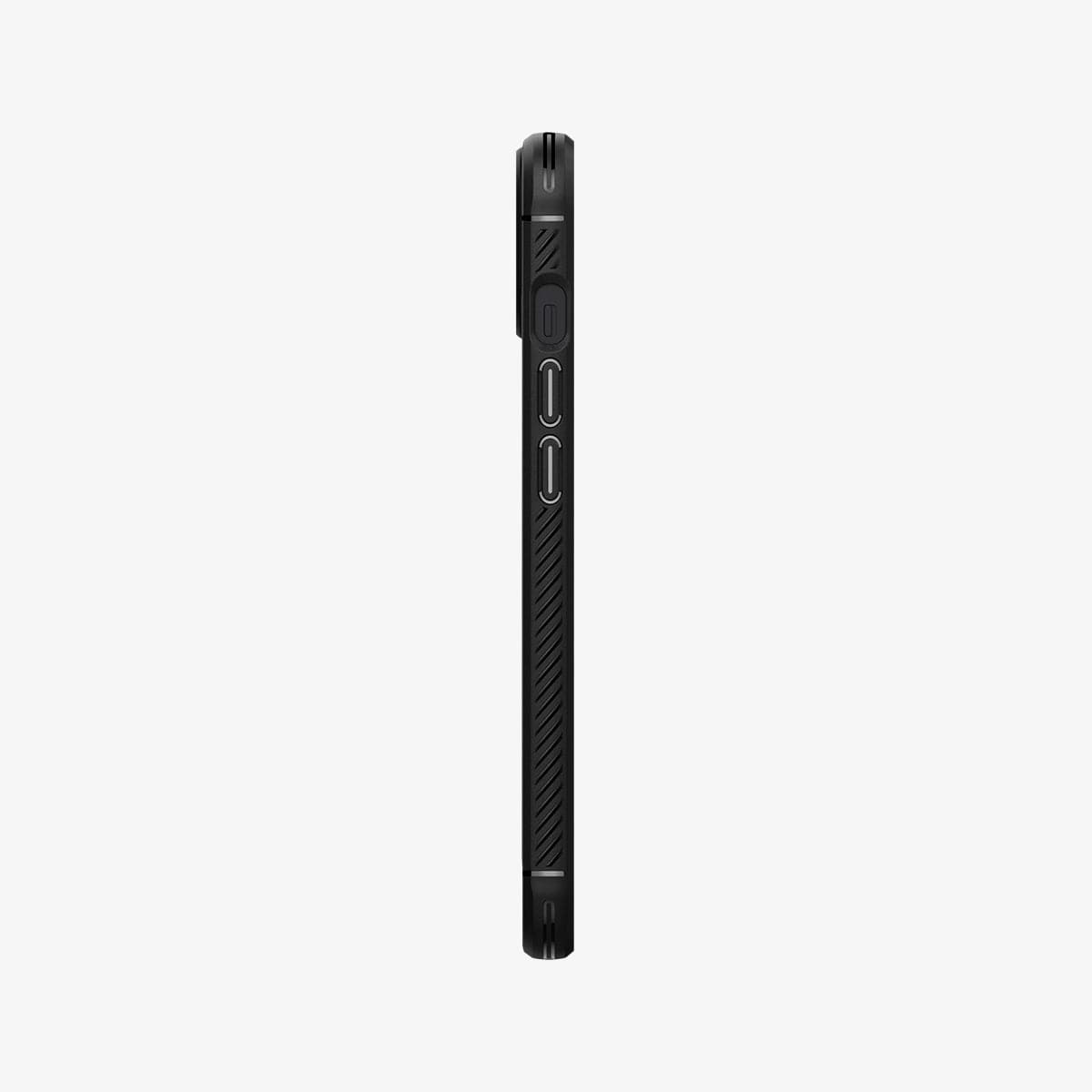ACS03314 - iPhone 13 Mini Case Rugged Armor in matte black showing the side with volume controls