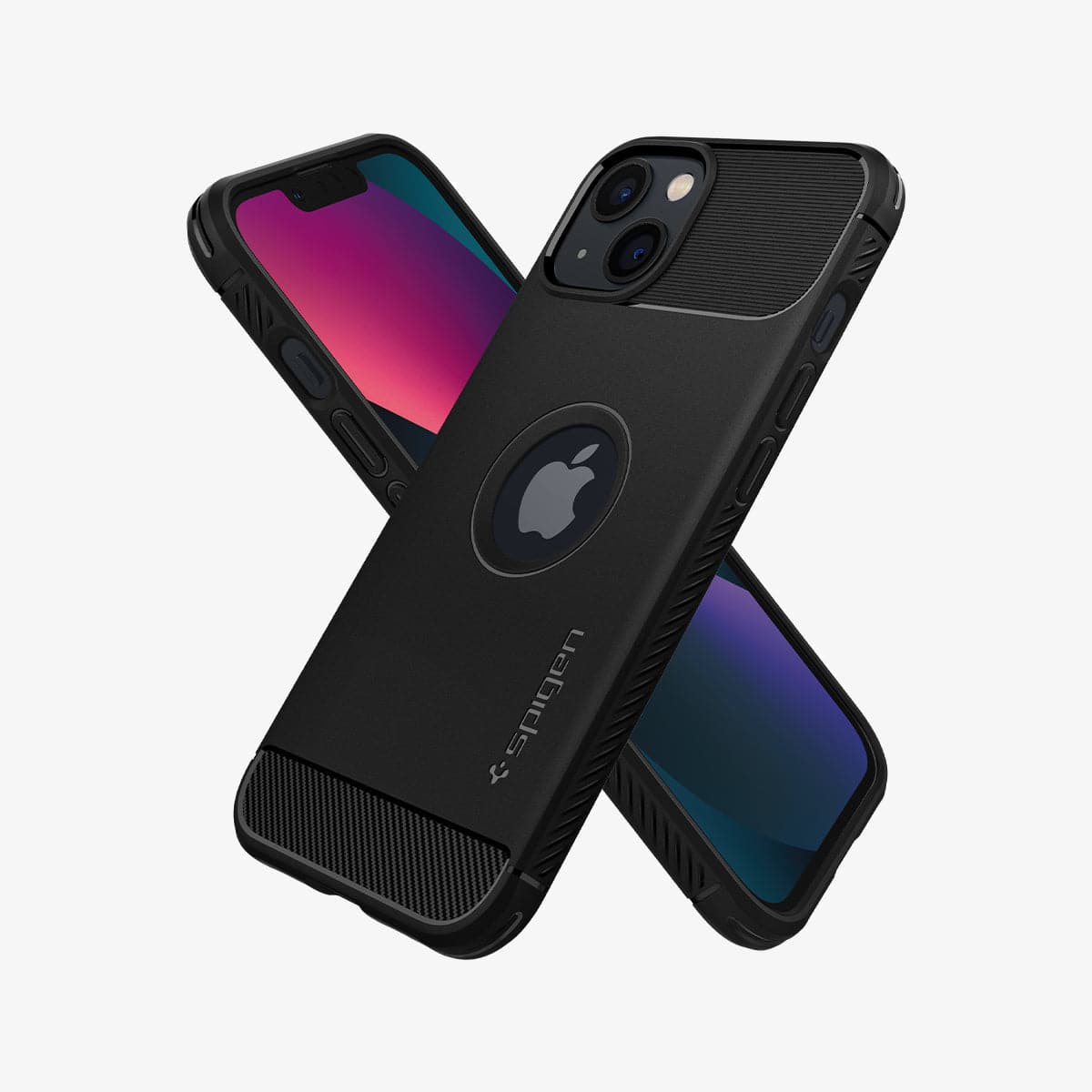 ACS03314 - iPhone 13 Mini Case Rugged Armor in matte black showing the back, front and sides