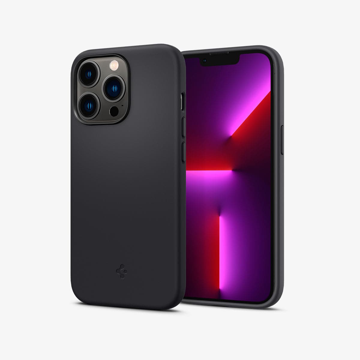 ACS03283 - iPhone 13 Pro Case Silicone Fit in black showing the back and front