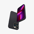ACS03283 - iPhone 13 Pro Case Silicone Fit in black showing the back, front, bottom and side