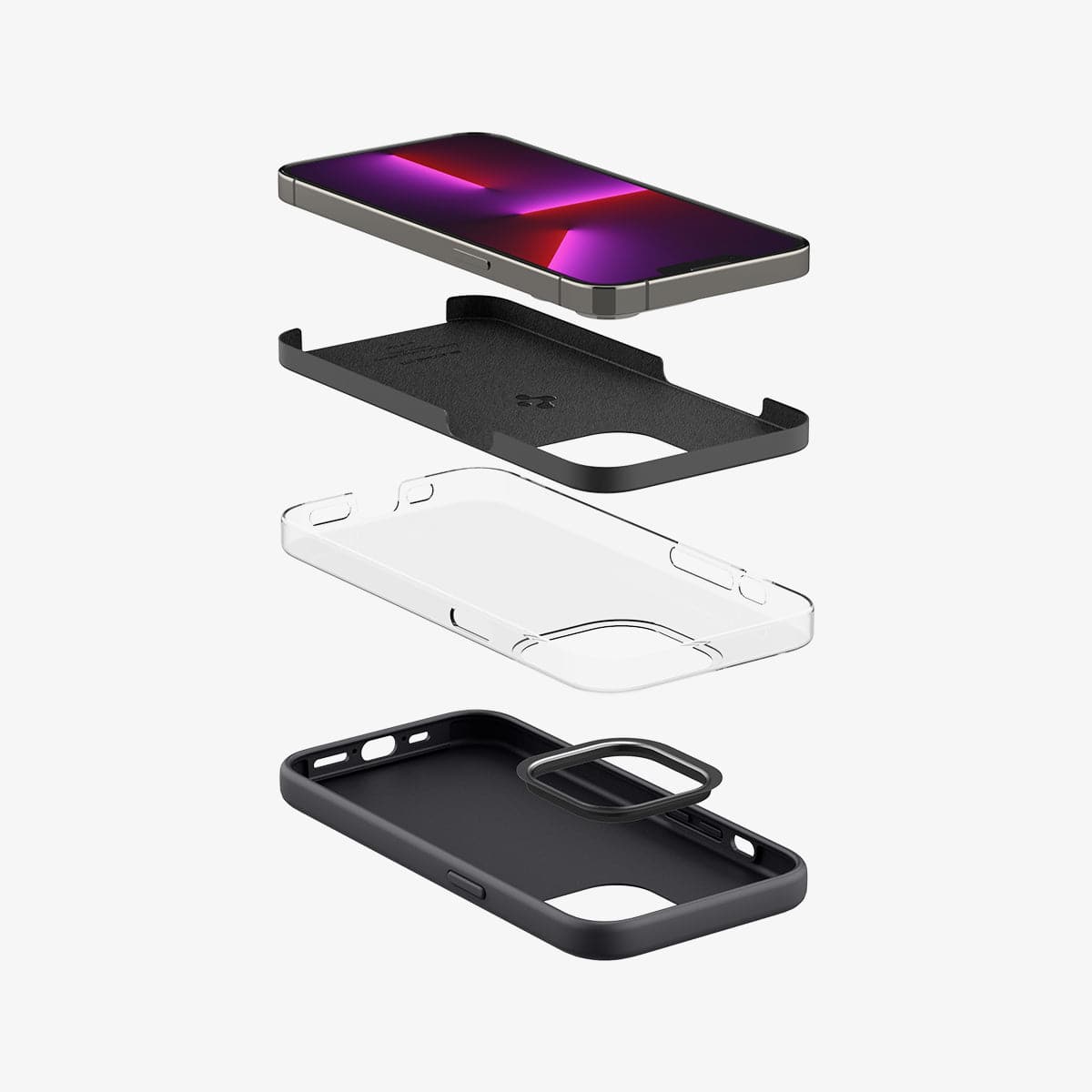 ACS03283 - iPhone 13 Pro Case Silicone Fit in black showing the layer constructs of case