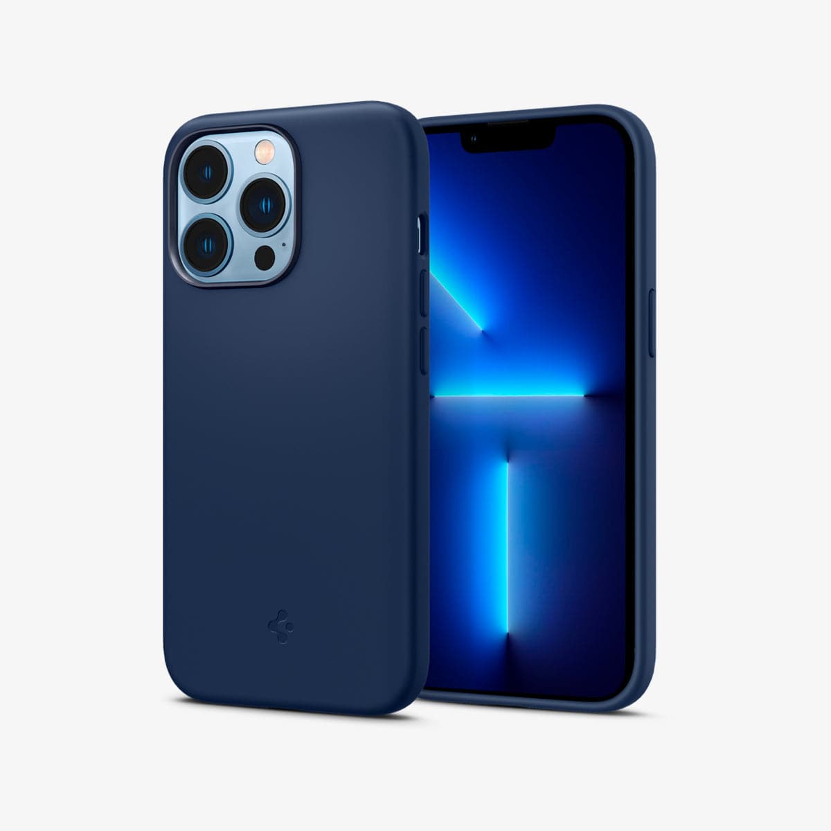 ACS03285 - iPhone 13 Pro Case Silicone Fit in navy blue showing the back and front