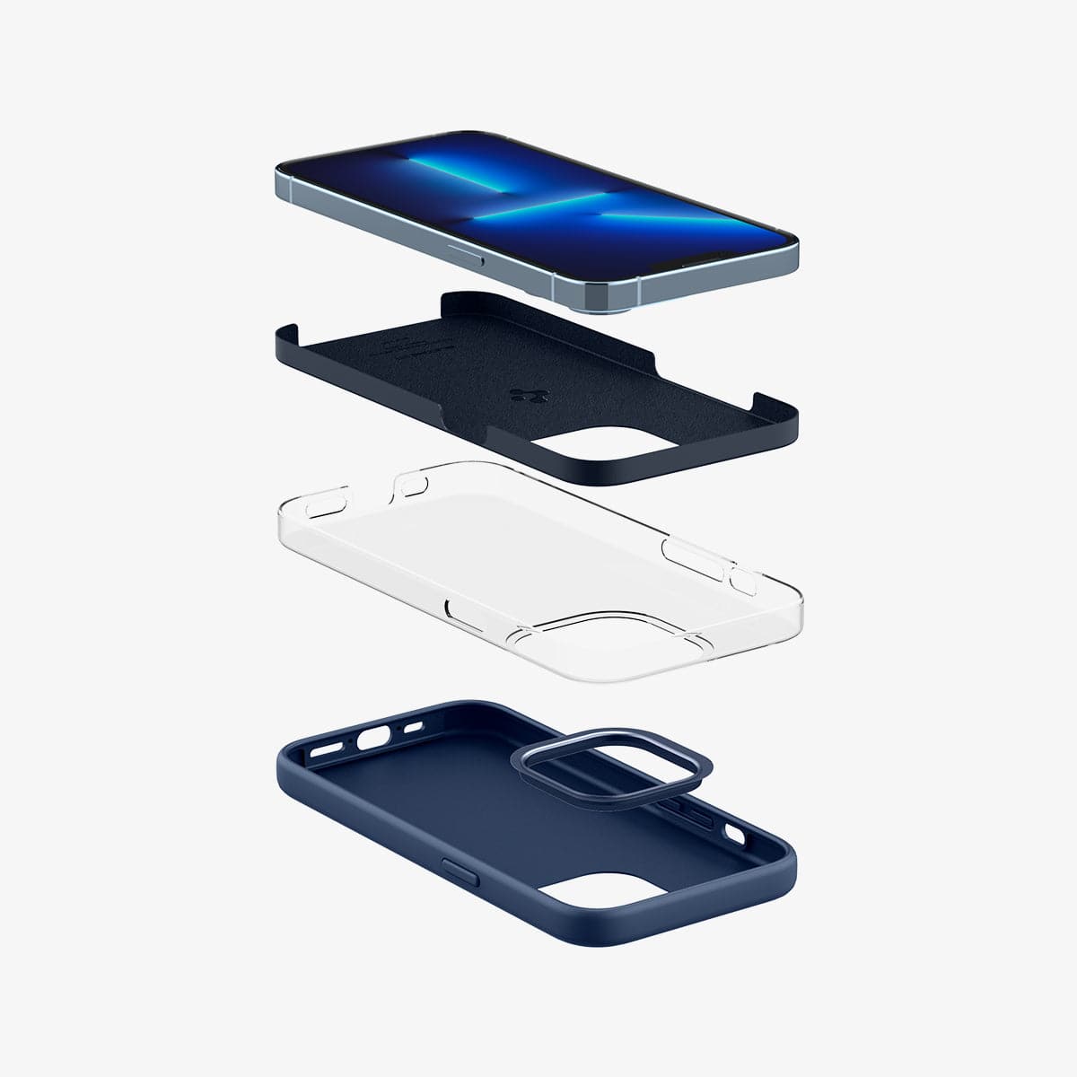 ACS03285 - iPhone 13 Pro Case Silicone Fit in navy blue showing the layer constructs of case