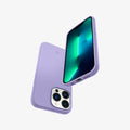 ACS03286 - iPhone 13 Pro Case Silicone Fit in iris purple showing the back, front, bottom and side
