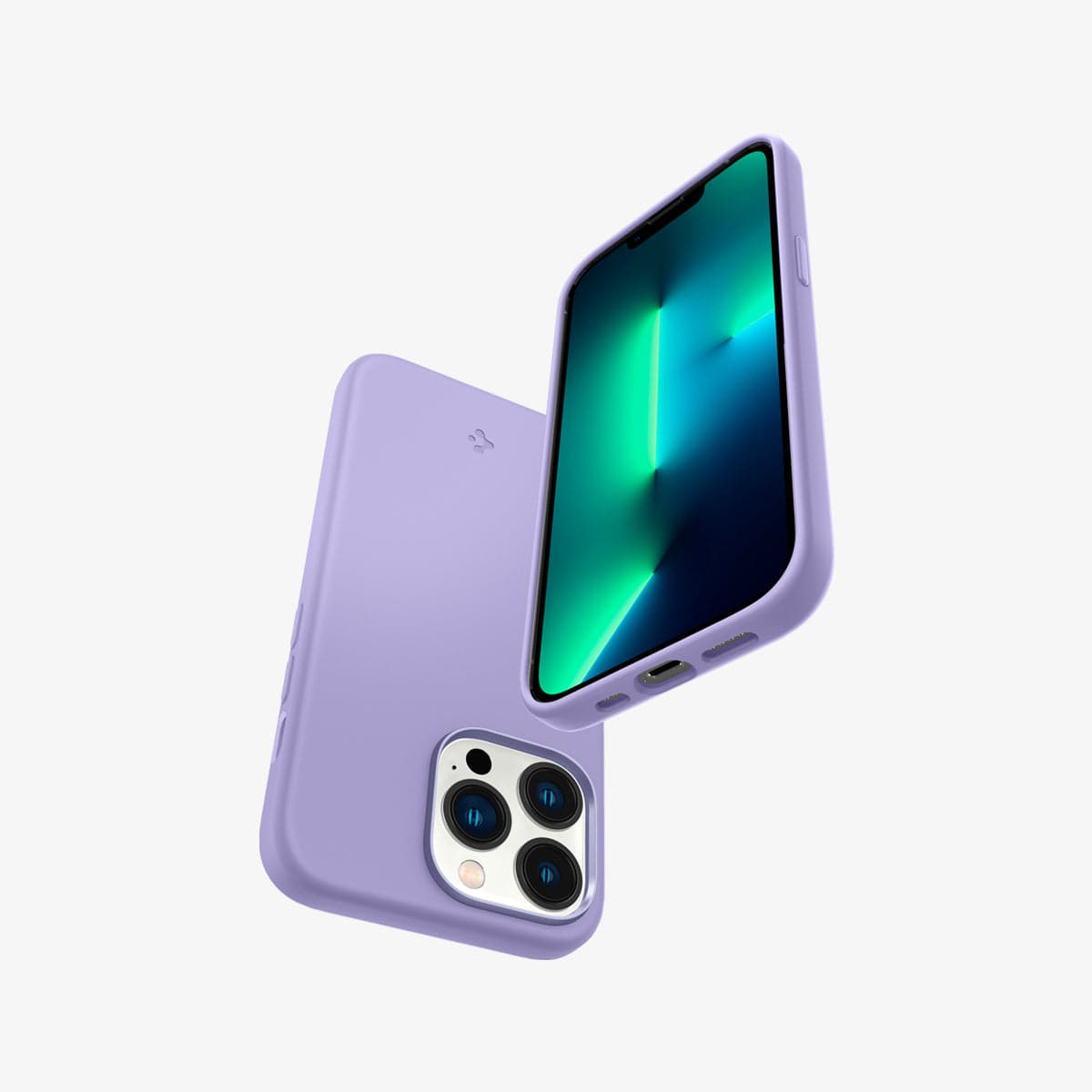 ACS03286 - iPhone 13 Pro Case Silicone Fit in iris purple showing the back, front, bottom and side