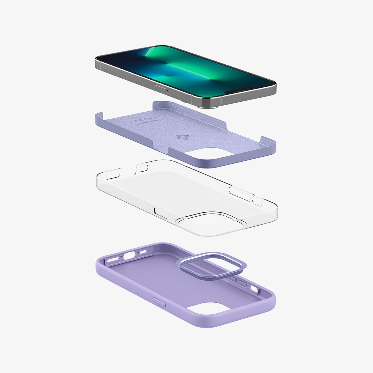 ACS03286 - iPhone 13 Pro Case Silicone Fit in iris purple showing the layer constructs of case
