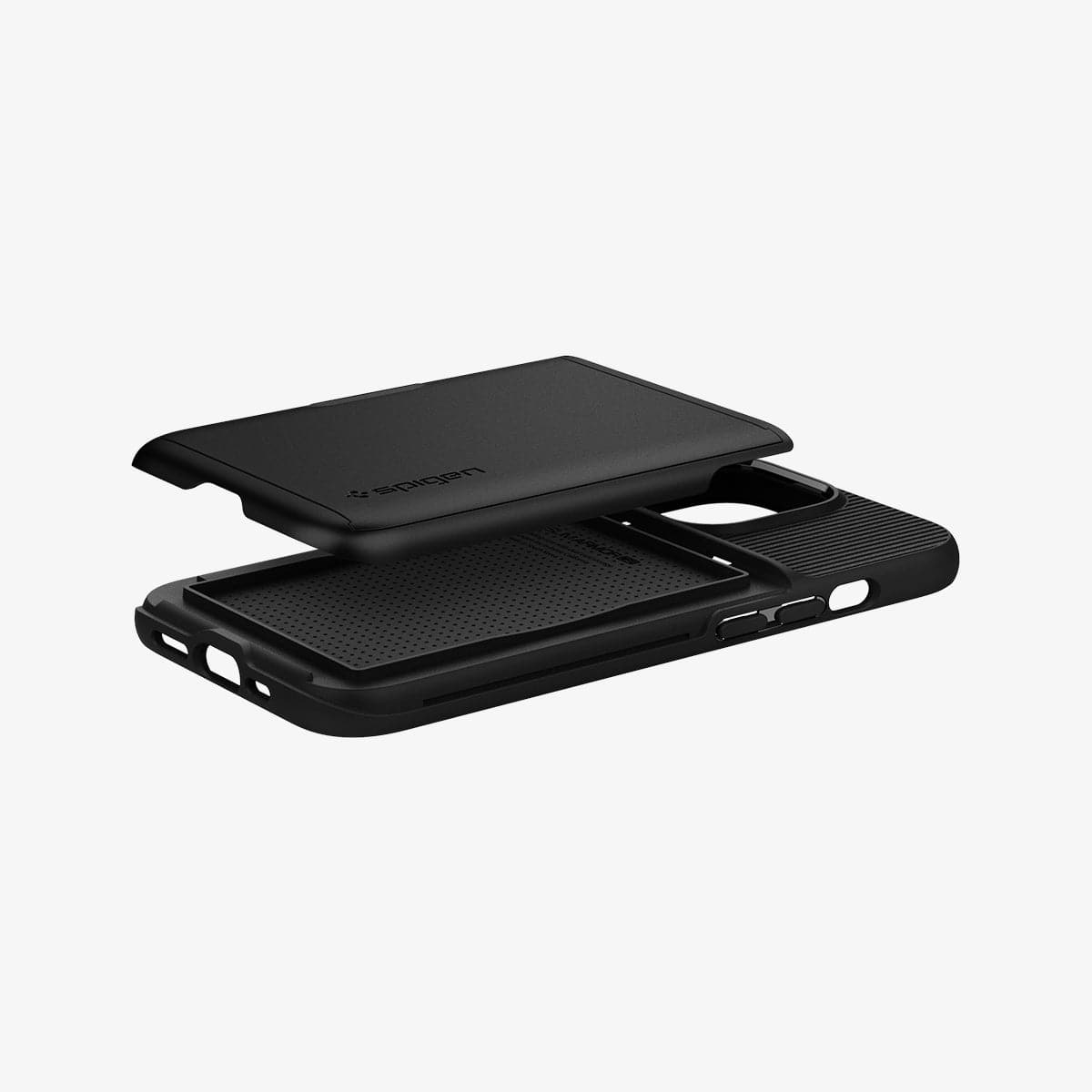 ACS03274 - iPhone 13 Pro Case Slim Armor CS in black showing the back, side and bottom with card slot layer exposed