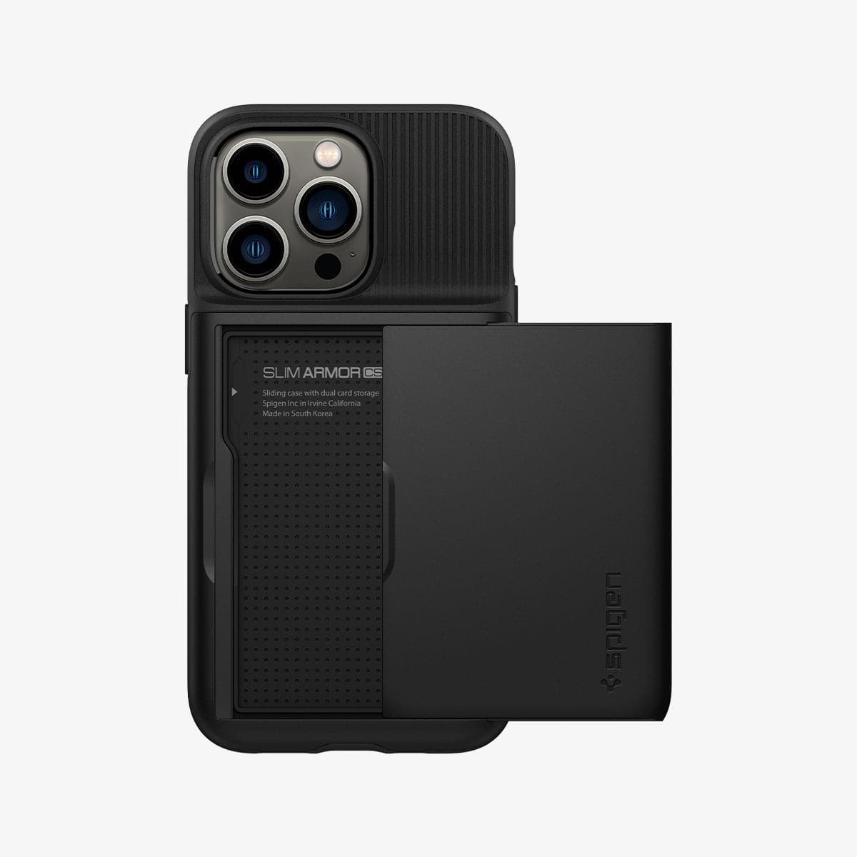 ACS03274 - iPhone 13 Pro Case Slim Armor CS in black showing the back with card slot open