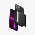 ACS03274 - iPhone 13 Pro Case Slim Armor CS in black showing the back, sides and front with card in slot