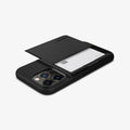 ACS03274 - iPhone 13 Pro Case Slim Armor CS in black showing the back, side and top with card in slot