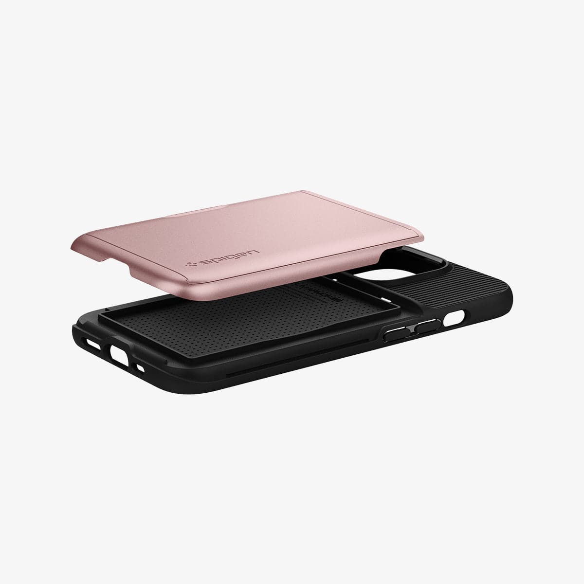 ACS03275 - iPhone 13 Pro Case Slim Armor CS in rose gold showing the back, side and bottom with card slot layer exposed
