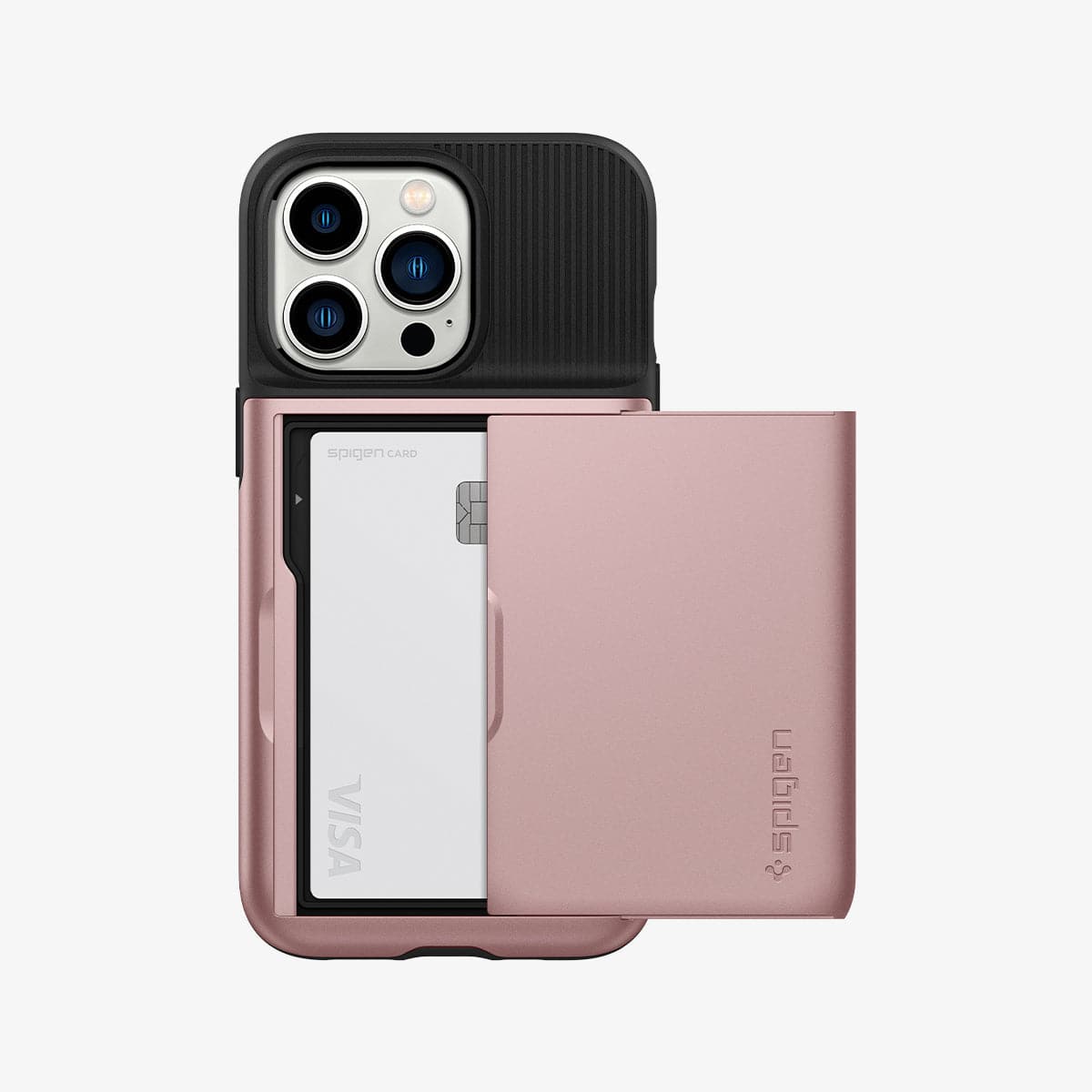 ACS03275 - iPhone 13 Pro Case Slim Armor CS in rose gold showing the back with card in slot