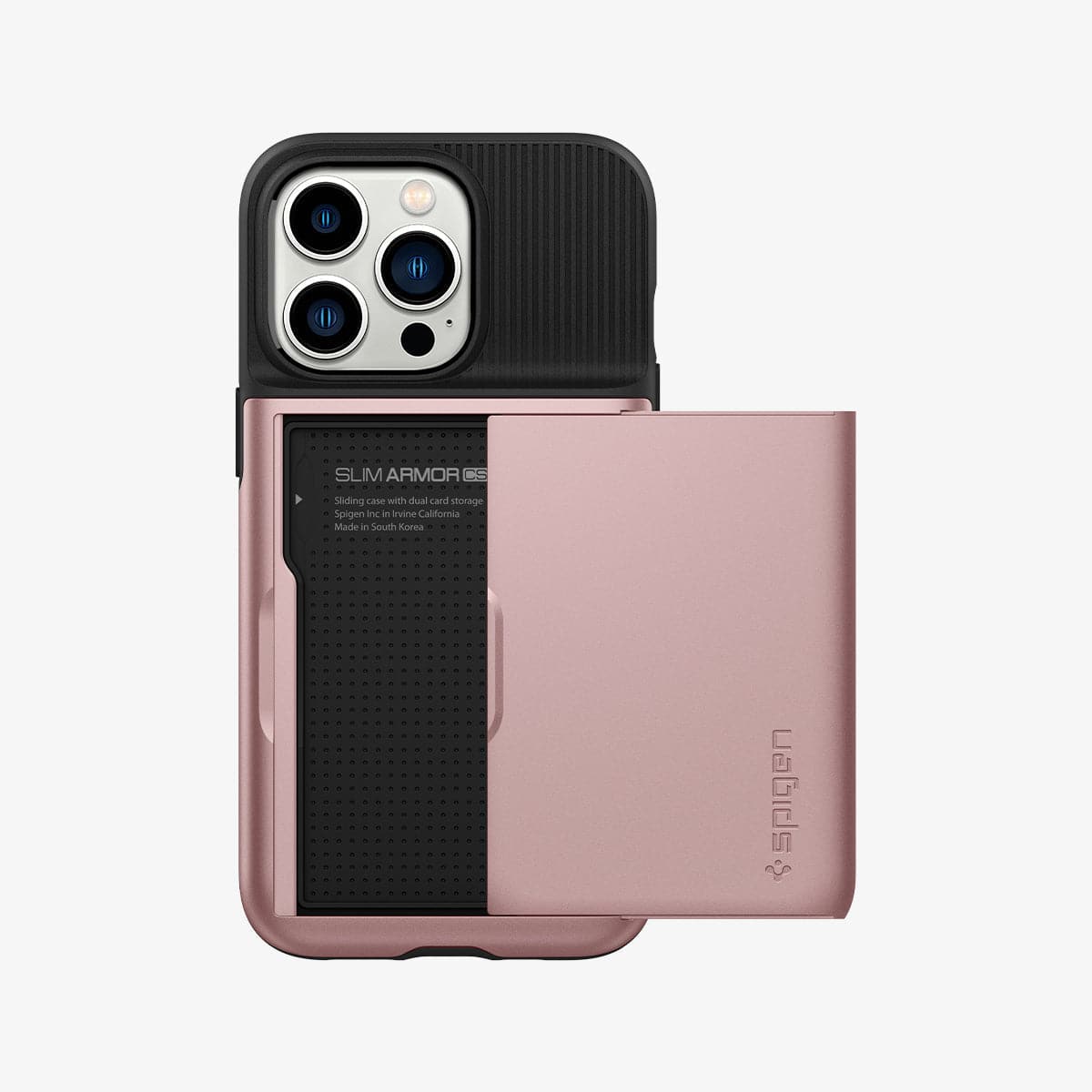 ACS03275 - iPhone 13 Pro Case Slim Armor CS in rose gold showing the back with card slot open