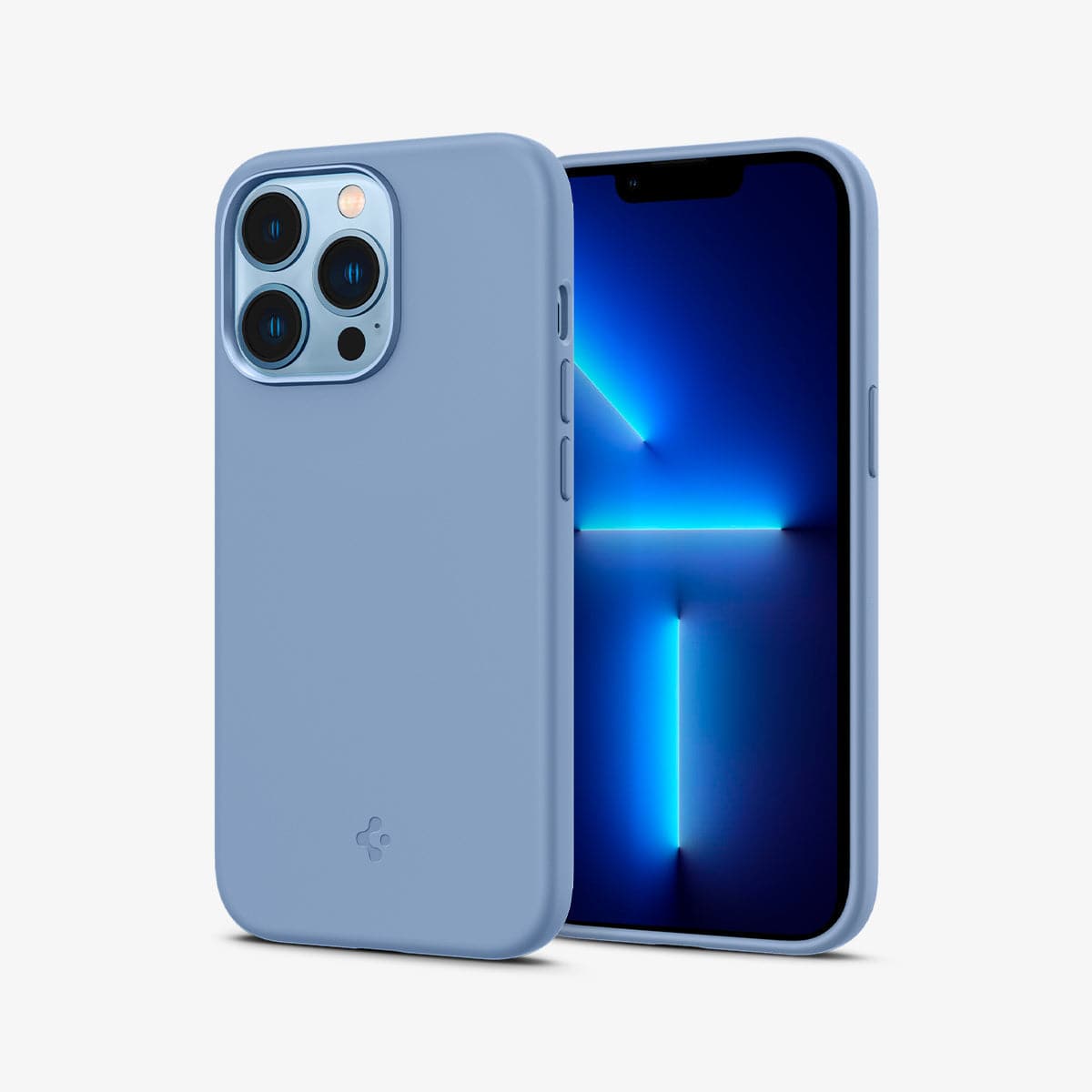 ACS03908 - iPhone 13 Pro Case Silicone Fit in sierra blue showing the back and front