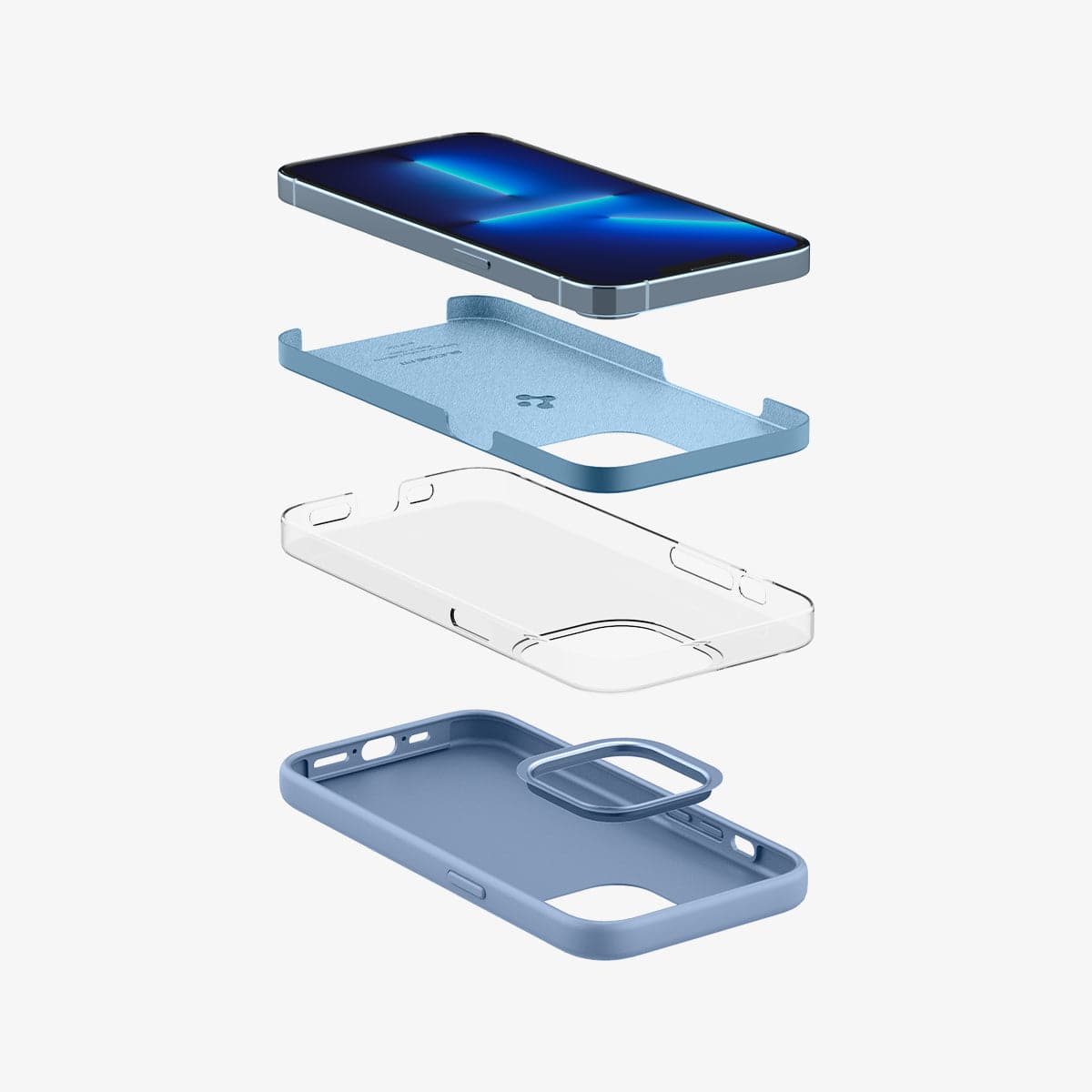 ACS03908 - iPhone 13 Pro Case Silicone Fit in sierra blue showing the layer constructs of case