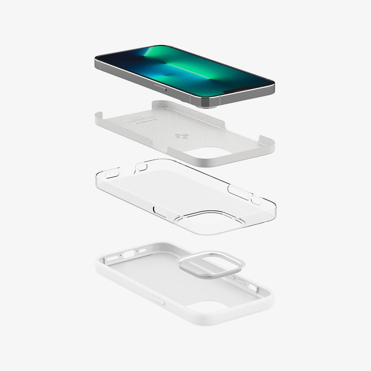 ACS03284 - iPhone 13 Pro Case Silicone Fit in white showing the layer constructs of case