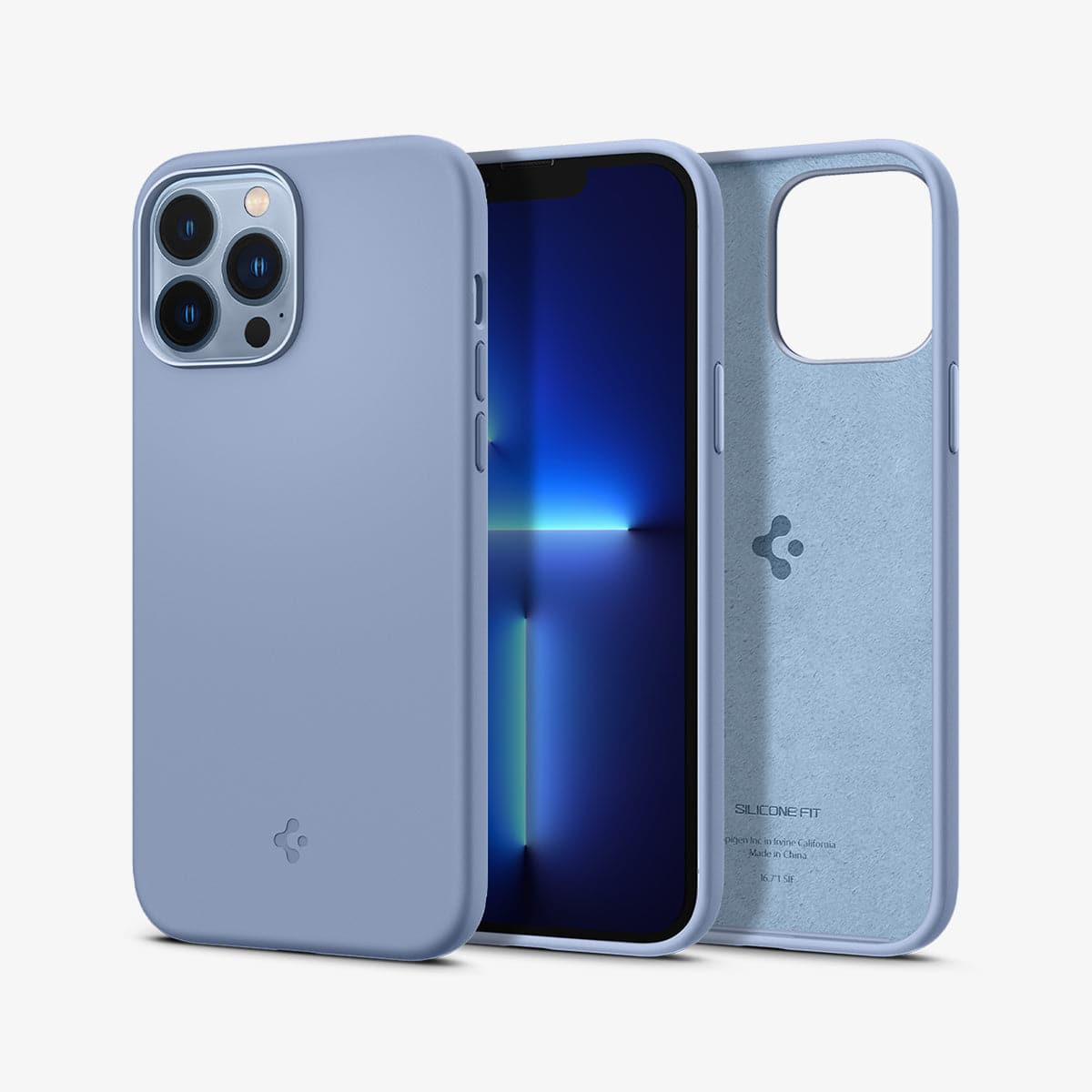 ACS03907 - iPhone 13 Pro Max Case Silicone Fit in Sierra Blue showing the back, front and inside