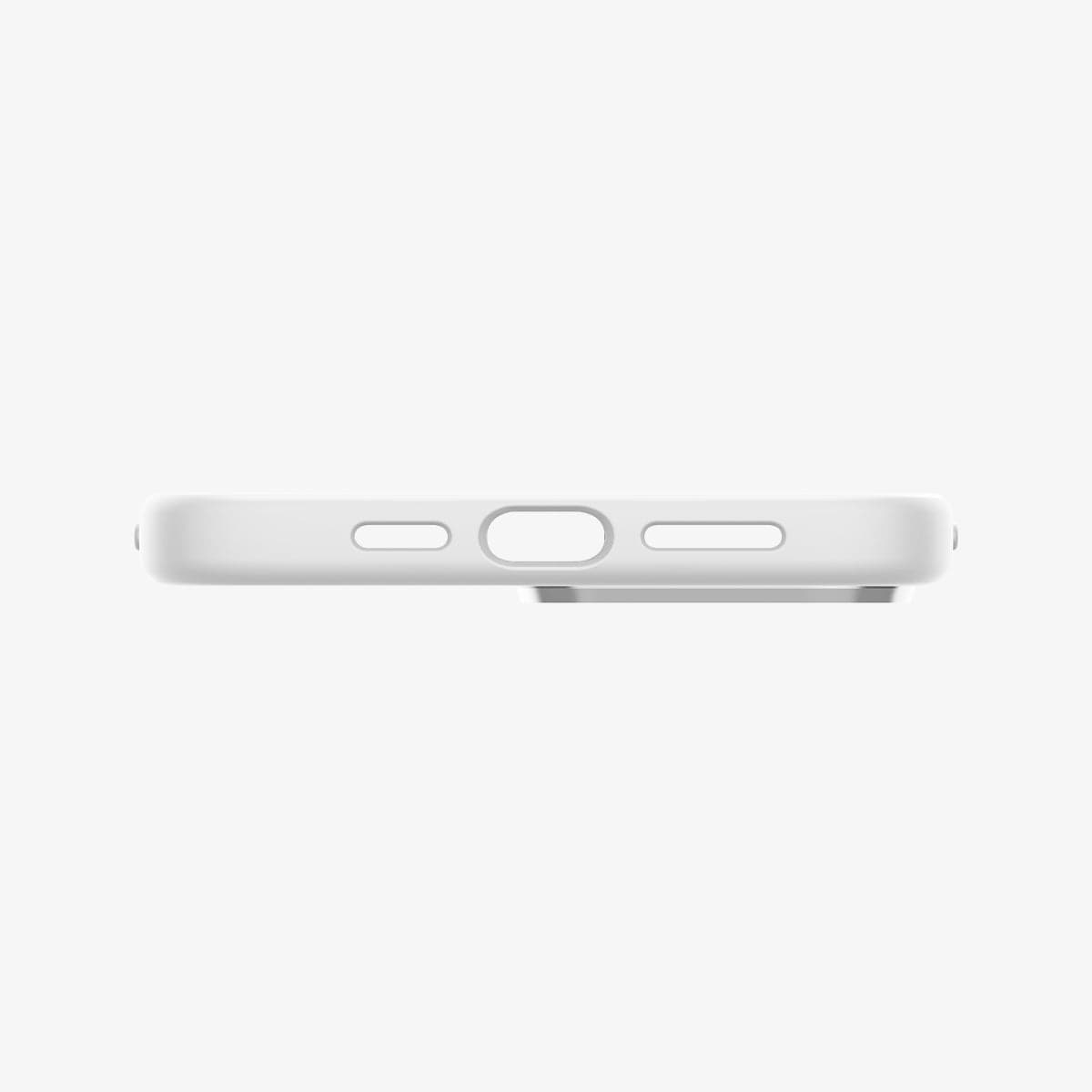 ACS03229 - iPhone 13 Pro Max Case Silicone Fit in white showing the bottom with precise cutouts