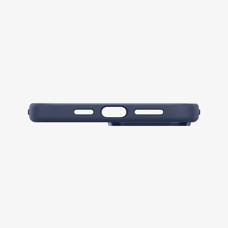 ACS03230 - iPhone 13 Pro Max Case Silicone Fit in navy blue showing the bottom with precise cutouts