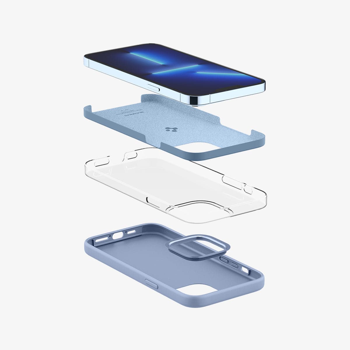 ACS03907 - iPhone 13 Pro Max Case Silicone Fit in Sierra Blue showing the layer constructs of case