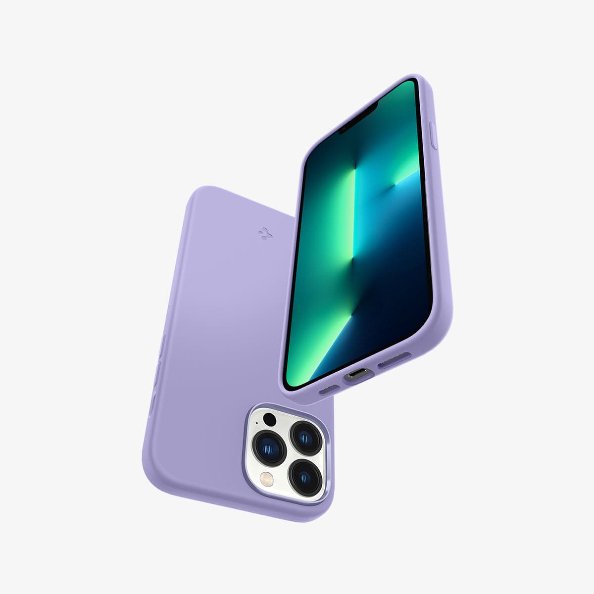 ACS03231 - iPhone 13 Pro Max Case Silicone Fit in iris purple showing the back, front, bottom and side