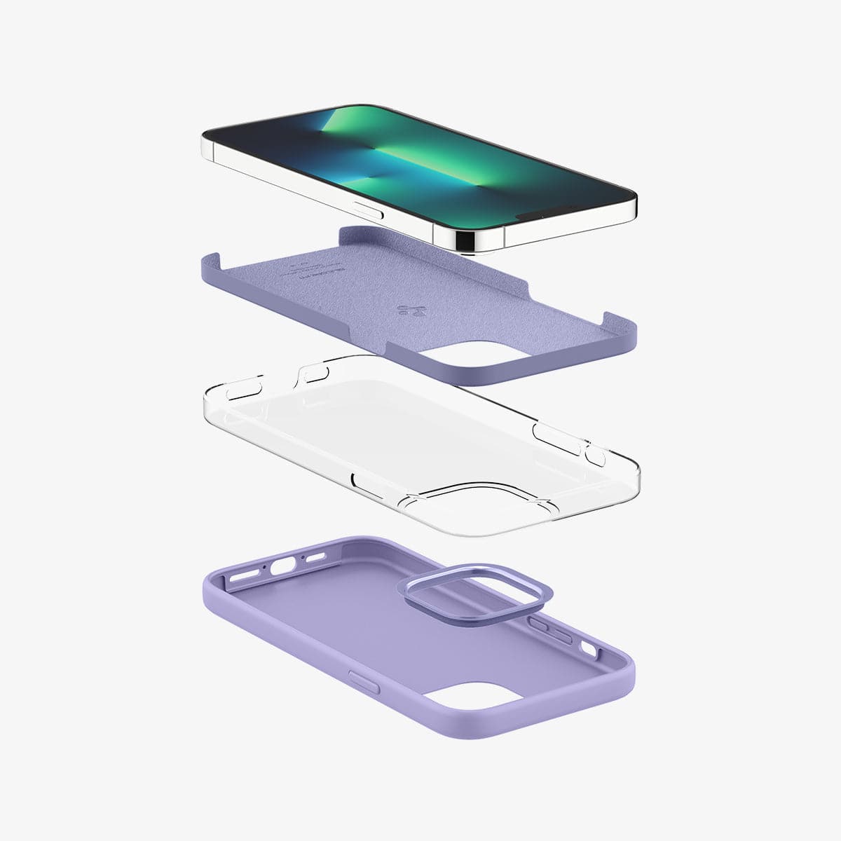 ACS03231 - iPhone 13 Pro Max Case Silicone Fit in iris purple showing the layer construct of case