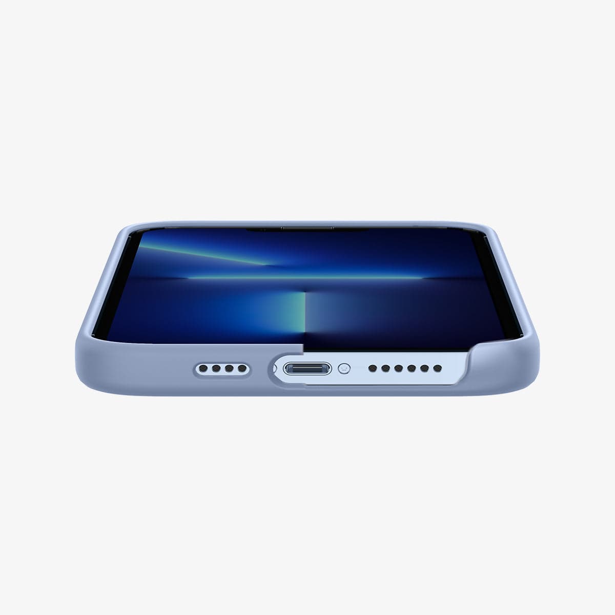 ACS03907 - iPhone 13 Pro Max Case Silicone Fit in Sierra Blue showing the bottom and partial front