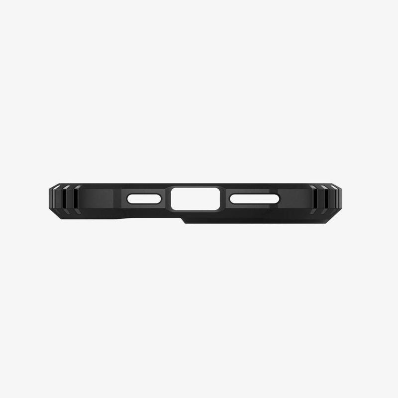 ACS03227 - iPhone 13 Pro Max Case Nitro Force in matte black showing the bottom with precise cutouts