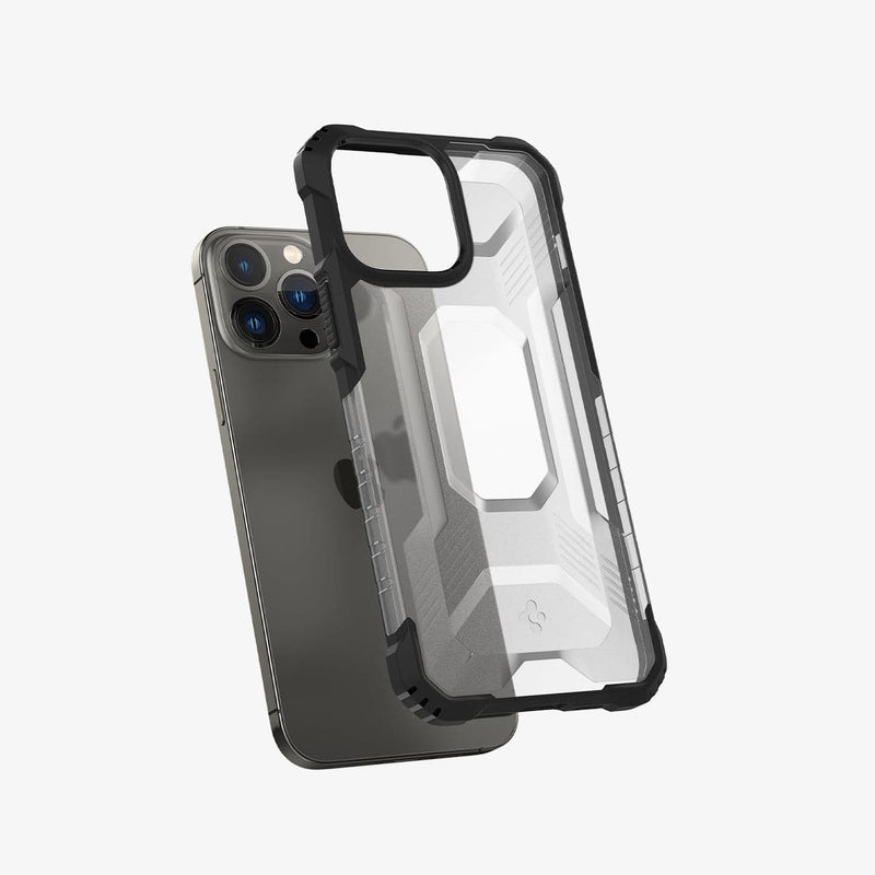 ACS03227 - iPhone 13 Pro Max Case Nitro Force in matte black showing the case hovering away from back of device