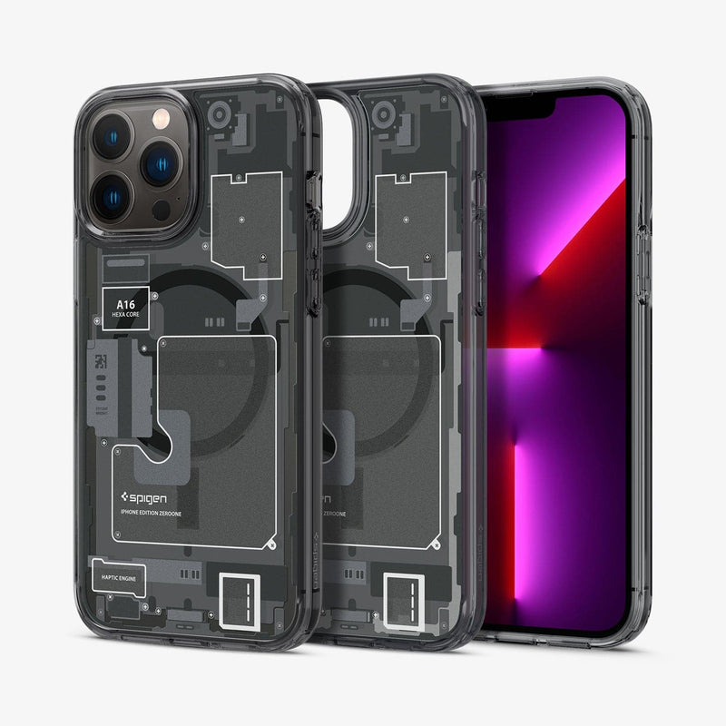 ACS05450 - iPhone 13 Pro Max Case Ultra Hybrid Zero One (MagFit) showing the back and front