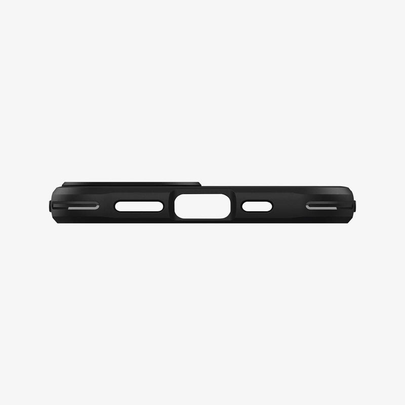 ACS03518 - iPhone 13 Case Rugged Armor in black showing the bottom with precise cutouts