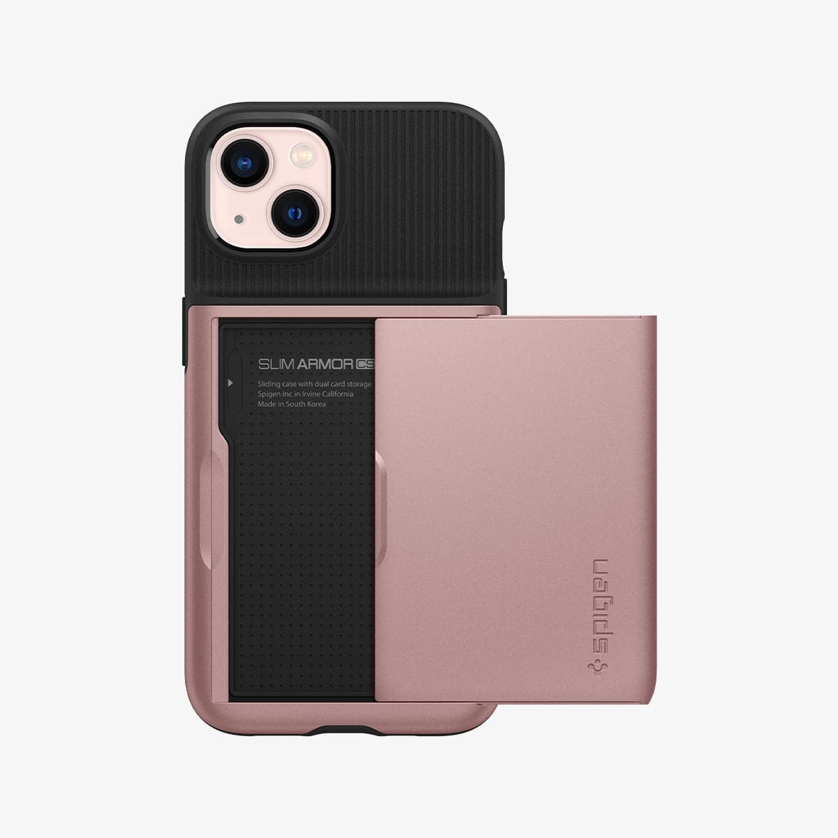 ACS03537 - iPhone 13 Case Slim Armor CS in rose gold showing the back with card slot open