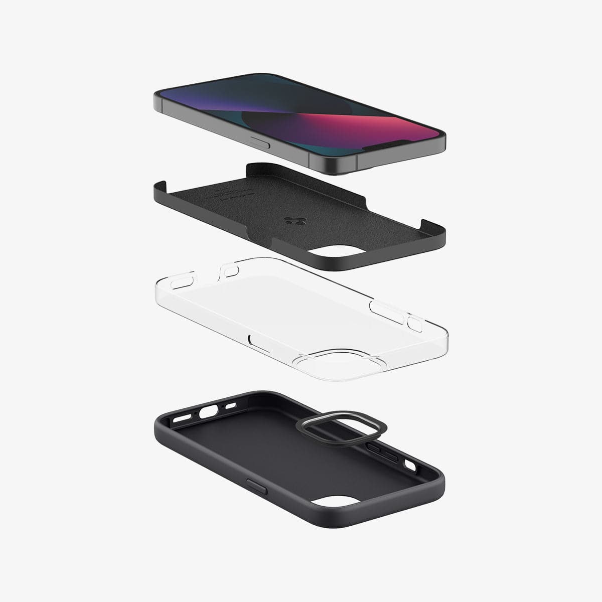 ACS03339 - iPhone 13 Mini Case Silicone Fit in black showing the layer construct of case