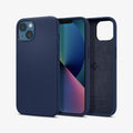 ACS03341 - iPhone 13 Mini Case Silicone Fit in navy blue showing the back, front and inside