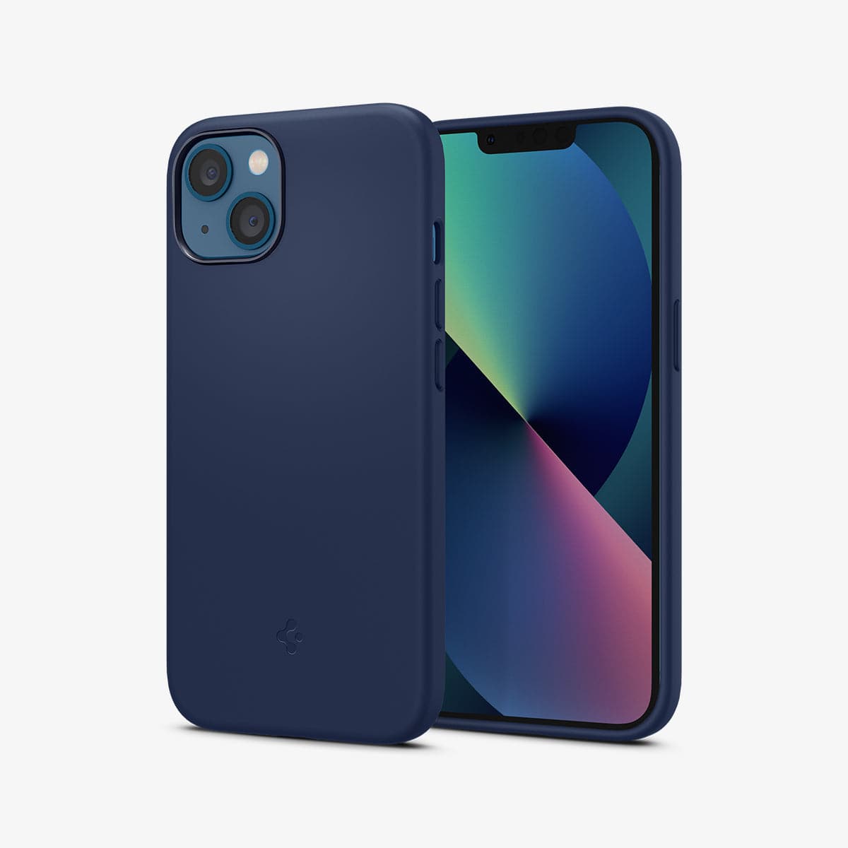 ACS03341 - iPhone 13 Mini Case Silicone Fit in navy blue showing the back and front