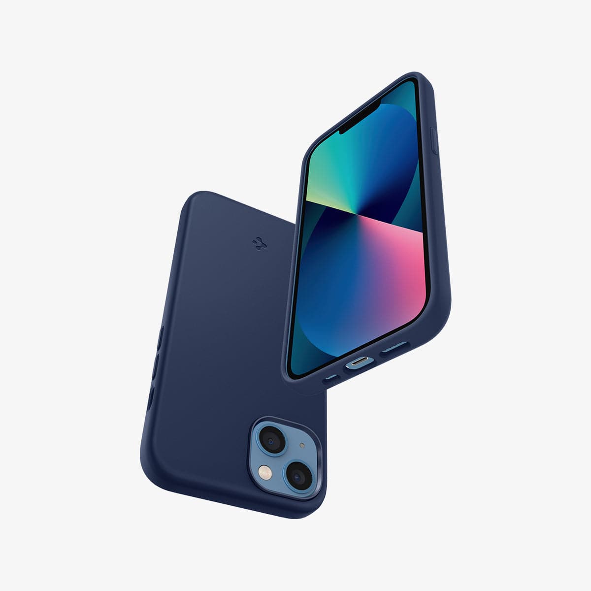 ACS03341 - iPhone 13 Mini Case Silicone Fit in navy blue showing the back, front, bottom and side