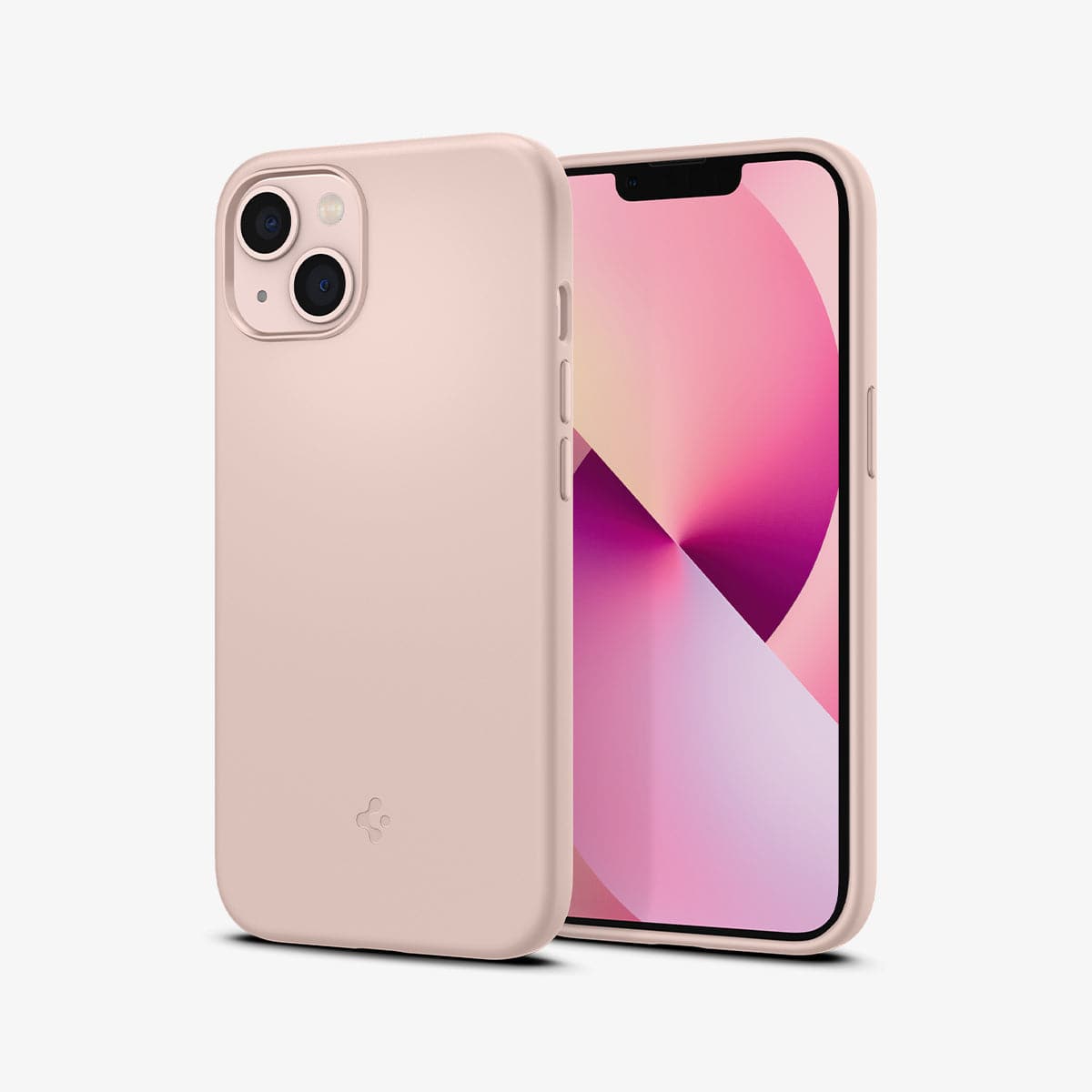 ACS03900 - iPhone 13 Mini Case Silicone Fit in pink showing the back and front