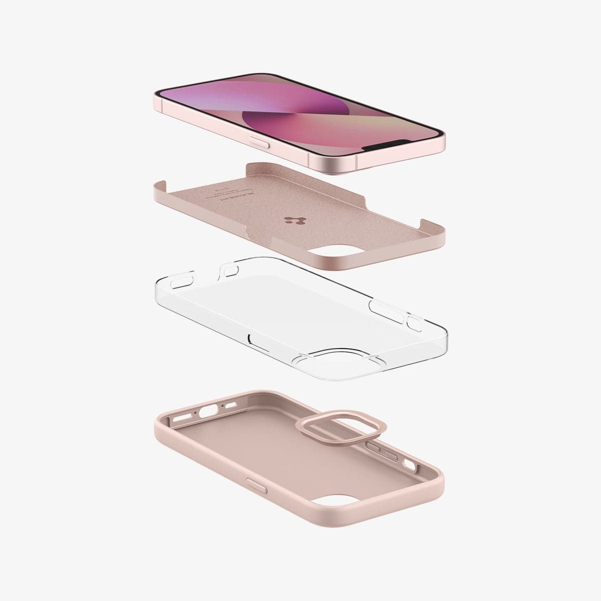 ACS03900 - iPhone 13 Mini Case Silicone Fit in pink showing the layer constructs of case