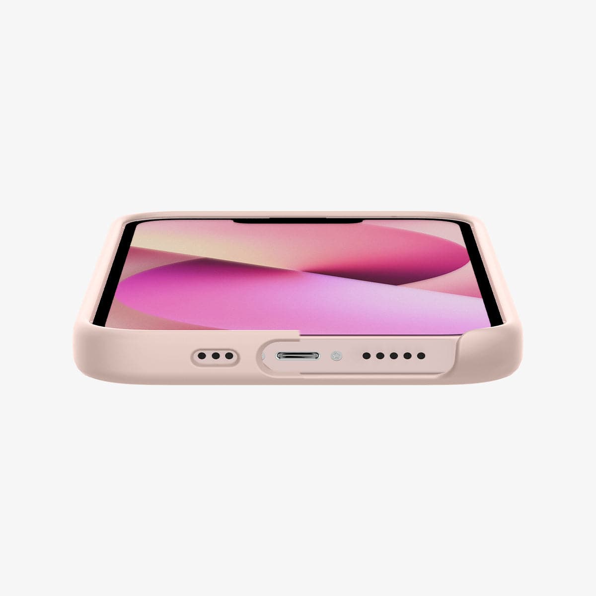 ACS03900 - iPhone 13 Mini Case Silicone Fit in pink showing the bottom and partial front