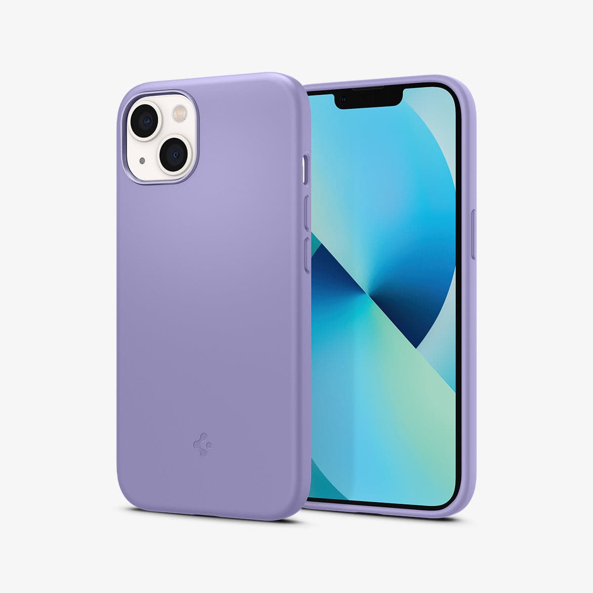 ACS03342 - iPhone 13 Mini Case Silicone Fit in iris purple showing the back and front