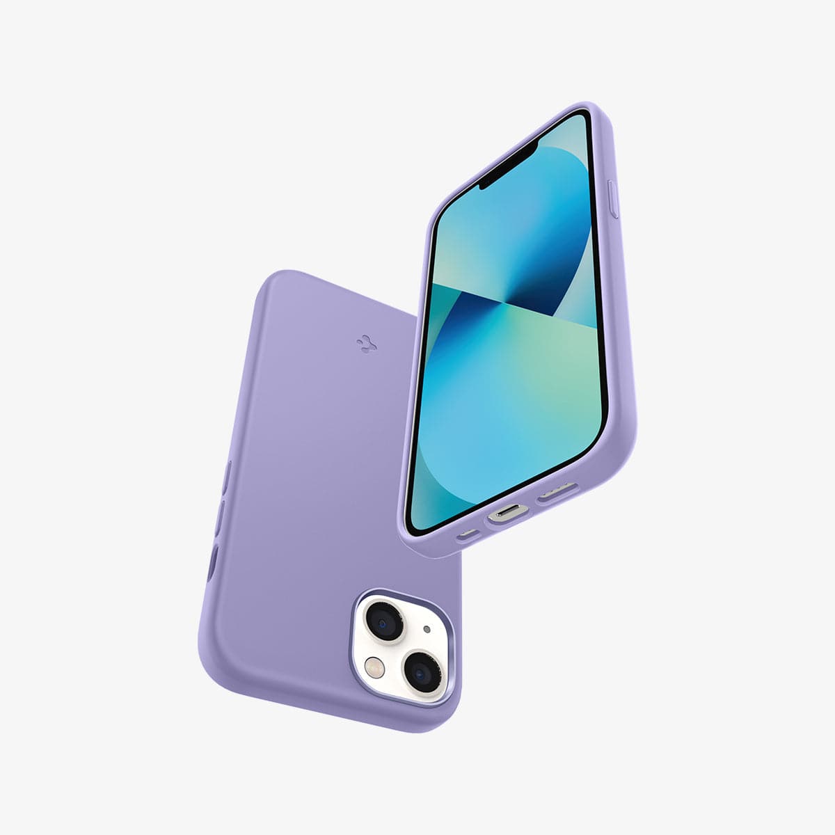ACS03342 - iPhone 13 Mini Case Silicone Fit in iris purple showing the back, front, bottom and side