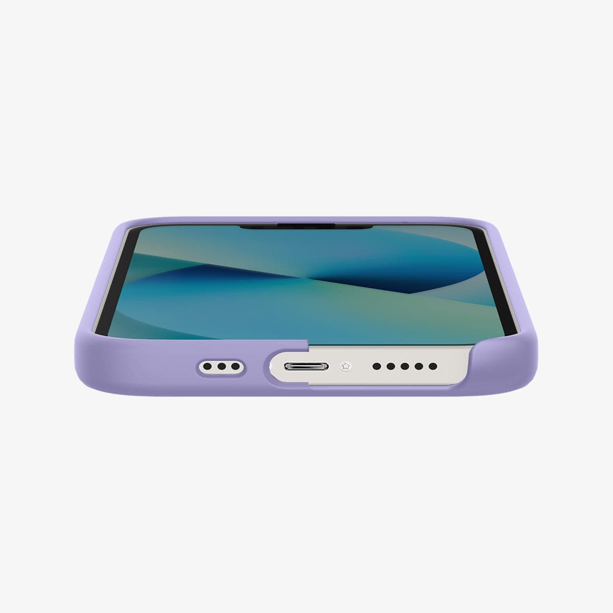 ACS03342 - iPhone 13 Mini Case Silicone Fit in iris purple showing the bottom and partial front