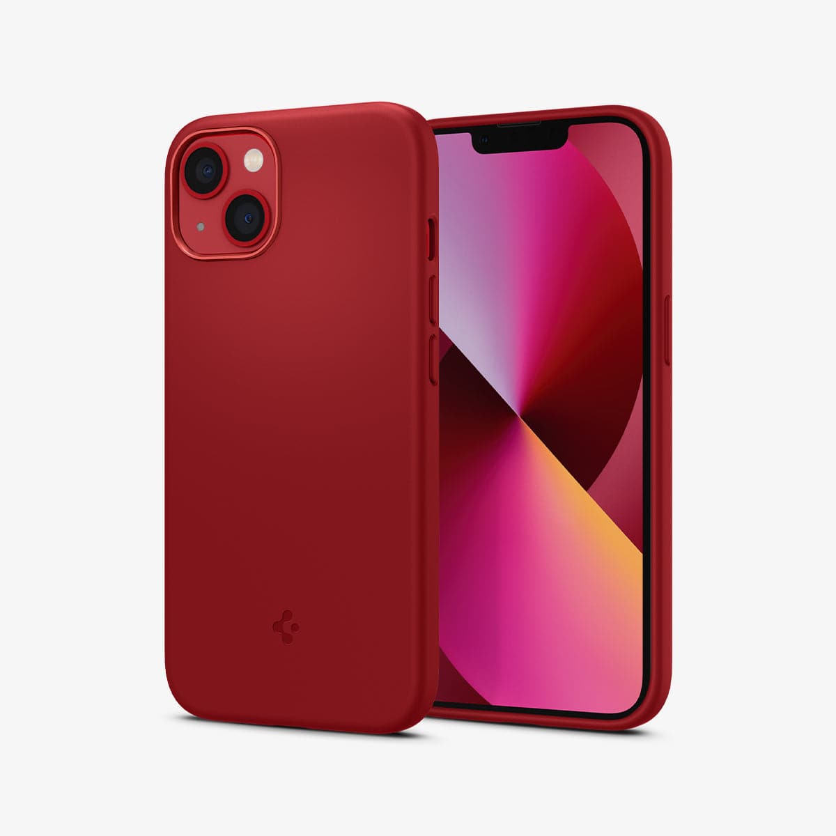 ACS03901 - iPhone 13 Mini Case Silicone Fit in red showing the back and front