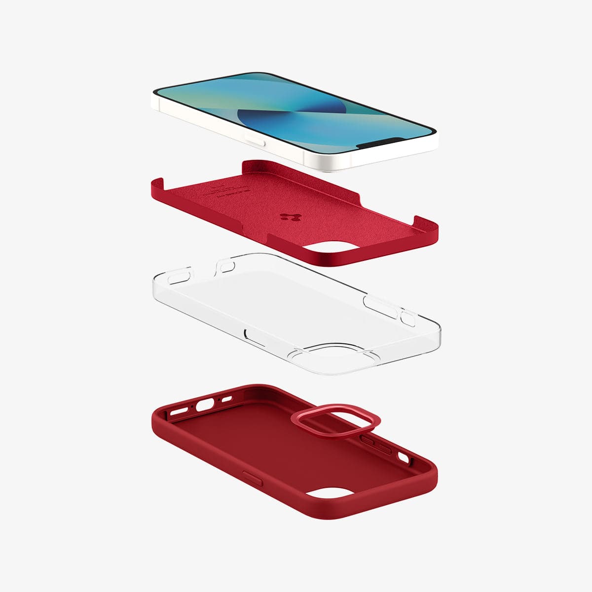 ACS03901 - iPhone 13 Mini Case Silicone Fit in red showing the layer constructs of case