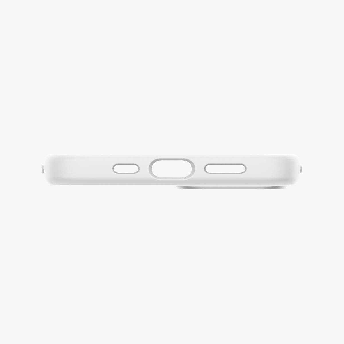 ACS03340 - iPhone 13 Mini Case Silicone Fit in white showing the bottom with precise cutouts