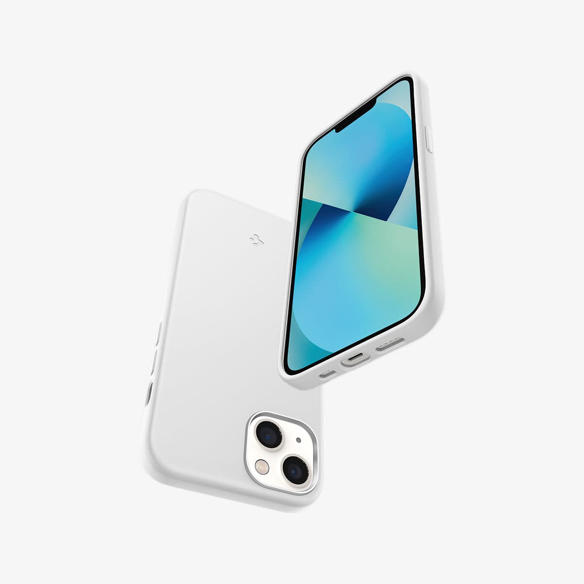 ACS03340 - iPhone 13 Mini Case Silicone Fit in white showing the back, front, bottom and side