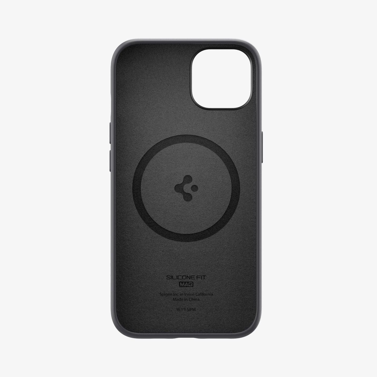 ACS04089 - iPhone 13 Case Silicone Fit MagSafe Compatible in black showing the inside of case