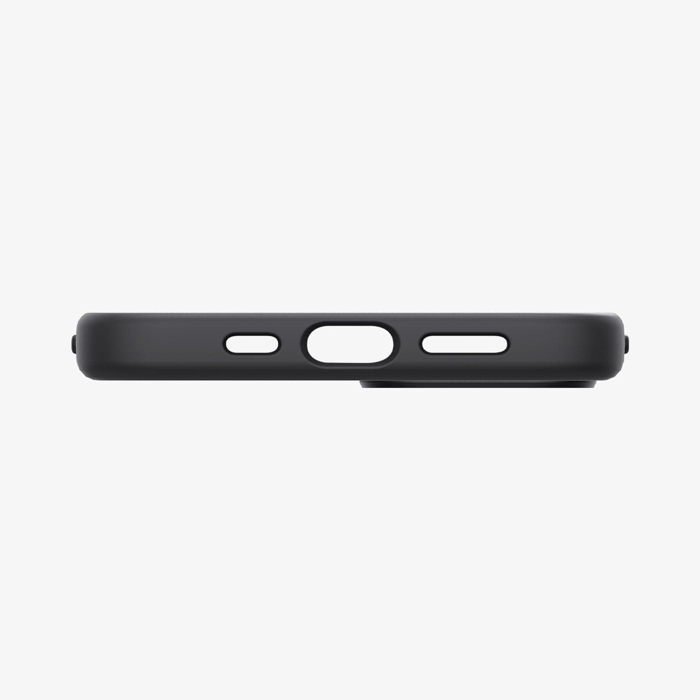 ACS04089 - iPhone 13 Case Silicone Fit MagSafe Compatible in black showing the bottom with precise cutouts
