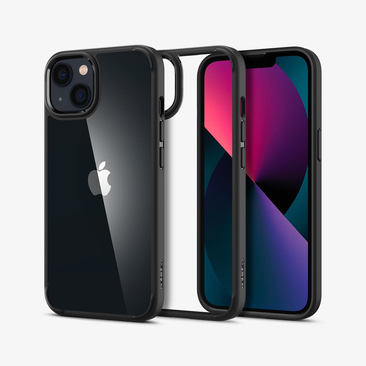 ACS03523 - iPhone 13 Case Ultra Hybrid in matte black showing the back, inside and front